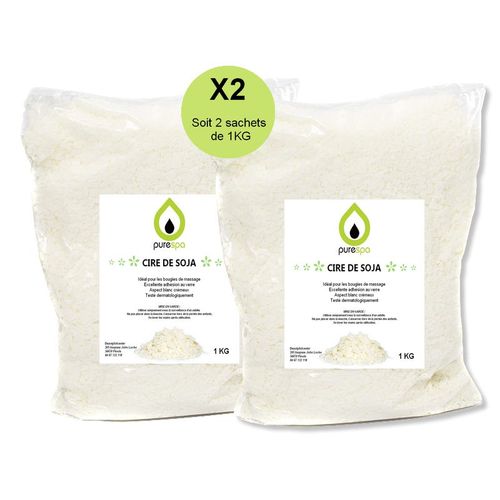 Cire De Soja Blanc Naturel Ecologique 2kg ( 2 Sachets De 1 Kg) En Flocon Purespa, Pour Fabriquer Bougies Et Bougies De Massage 