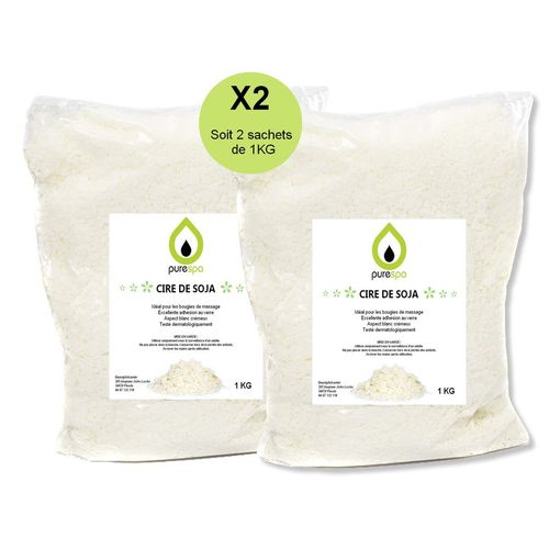 Cire De Soja Blanc Naturel Ecologique 2kg ( 2 Sachets De 1 Kg) En Flocon Purespa, Pour Fabriquer Bougies Et Bougies De Massage 