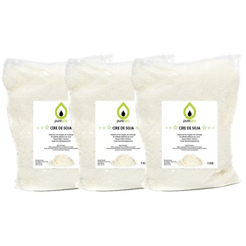 Cire De Soja Blanc Naturel Écologique 3 Kg ( 3 Sachets De 1kg) En Flocon Purespa, Cire Premium Pour Fabriquer Bougies Et Bougies De Massage 
