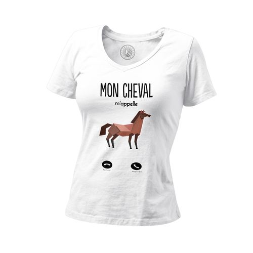 T-Shirt Femme Col V Mon Cheval M'appelle Animaux Passion