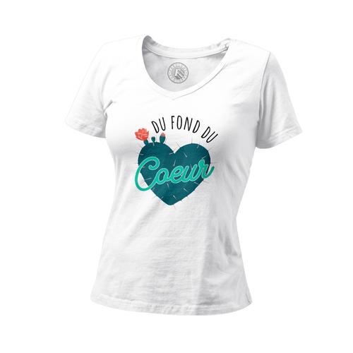 T-Shirt Femme Col V Du Fond Du Coeur Cactus Plantes Pot Jardinage