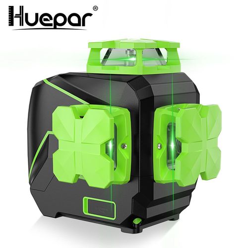 Huepar Niveau Laser 12 Lignes 3D En Croix Faisceau Vert Autonivelant Vertical et Horizontal Avec Chargeur USB Usage d'une Batterie Li-ion Sèche-S03CG-L
