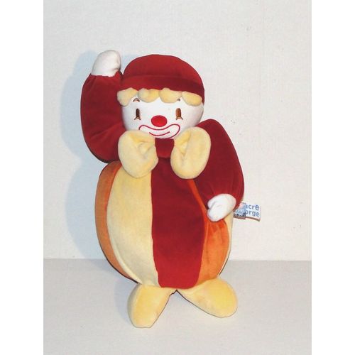 Doudou Clown Boule Ovale Sucre D'orge Peluche Clown Rouge Orange Crême 27 Cm