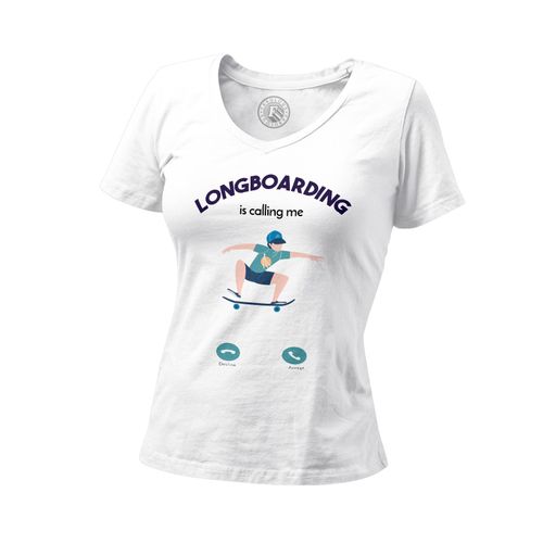 T-Shirt Femme Col V Longboarding Is Calling Me