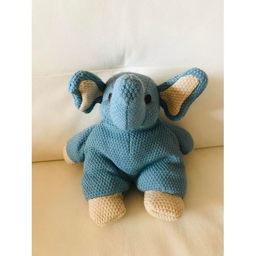 Peluche Doudou Éléphant Bleu Vert Maille Toy & Novelty Co C.E 26 Cm
