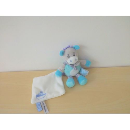 Doudou Vache Bleu Blanc Mouchoir Baby Nat'