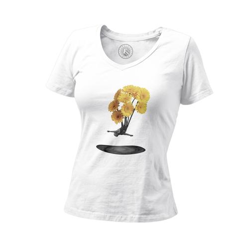 T-Shirt Femme Col V Plongeur De Galaxie Collage Art Surréalisme Fleurs