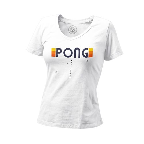 T-Shirt Femme Col V Pong Jeux Vidéo Retro Gaming Vintage Arcade 70's