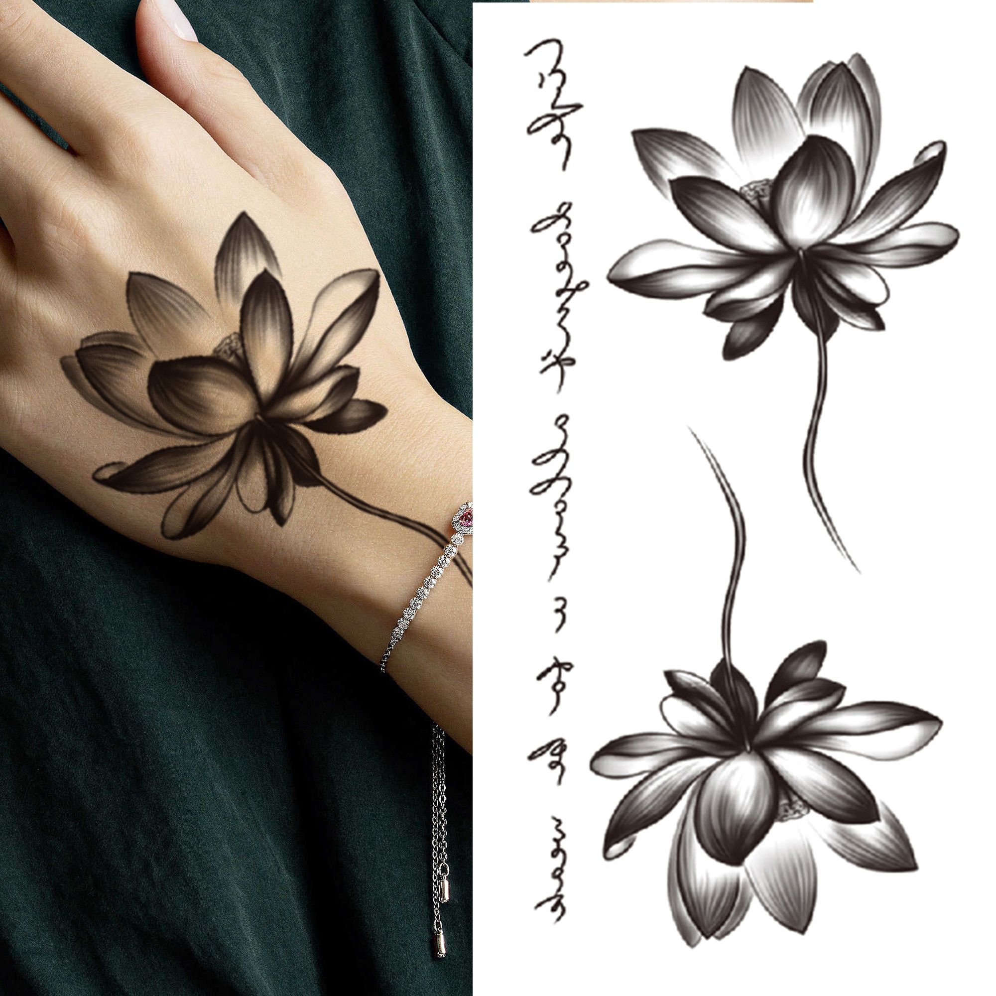 Tatouage Visage Femme Avec Fleur Tatouage temporaire pour femmes, motif fleur de Lotus, pour filles,  serpent, pivoine, lys, chaînes, Rose, autocollant, fleur noire, faux  tatouage transférable - Type CXQB275 | Rakuten