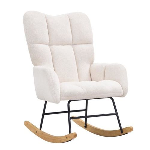 Fauteuil À Bascule-Vevor-Siège Doux Et Dossier Haut-Charge 113,4 Kg-Velours Teddy-Chambre À Coucher, Salon-Blanc Ivoire