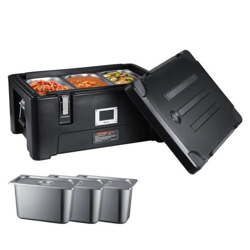 Conteneur Isotherme -Vevor- 3 Bacs Alimentaires En Inox Boîte De Transport-Pour Garder Au Chaud Ou Froid Traiteur Restauration
