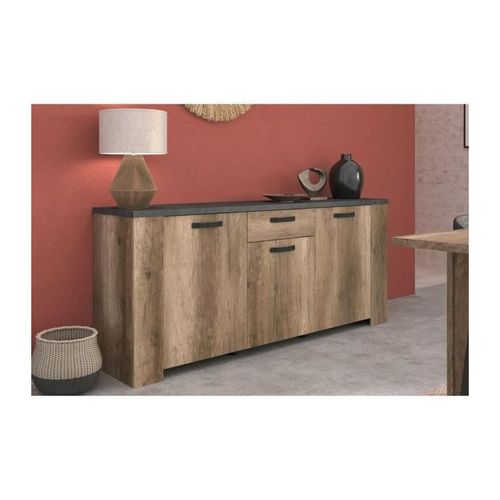 Buffet - Stein - Chene Et Steam Black - 3 Portes - 1 Tiroir - 182 X 40 X 78 Cm - Parisot