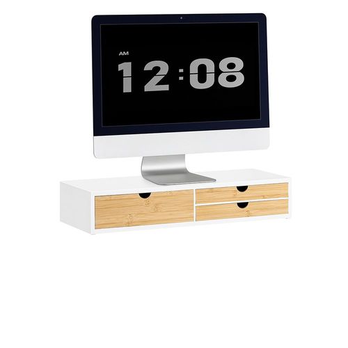 Sobuy Réhausseur D'écran Support De Moniteur Écran Ergonomique Support Pour Écran D'ordinateur Universal, Ordinateur Portable Ou Écran Tv - Couleur Blanc Et Bambou, 60x22x11cm, Bbf11-Wn