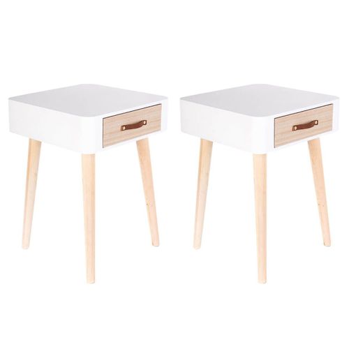 Carel - Lot De 2 Chevets Carrés 1 Tiroir Blanc Et Bois