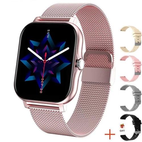 Montre Connectée Avec Écran Tactile Complet Pour Hommes Et Femmes,Tracker D'activité,Appel Bluetooth,Horloge Intelligente Pour Dames,2024 "",Document,1.69 - Type Mesh Belt Pink #A