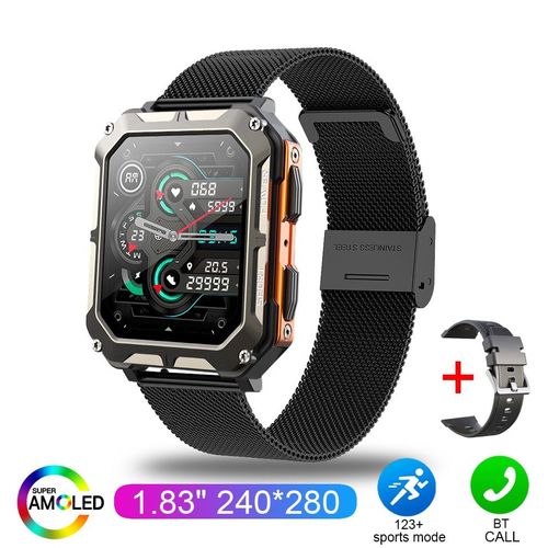 Montre Intelligente Étanche C20 Pro Avec Assistant Vocal,Appel Sans Fil Bt,Montre-Bracelet Professionnelle,Sports De Plein Air,Ip68,Android,Ios,2023 - Type Orange Mesh Belt-Sports Health