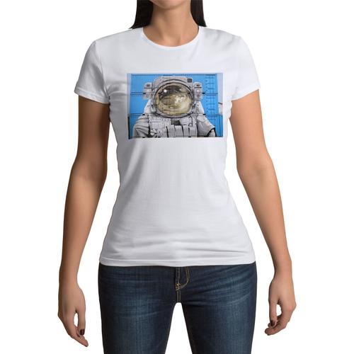 T-Shirt Femme Col Rond Graffiti Astronaute Containeurs Tague Street Art