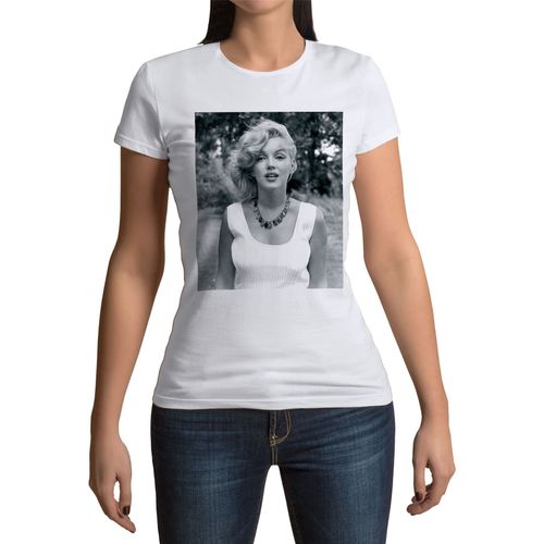 T-Shirt Femme Col Rond Marilyn Monroe Robe Blanche Mannequin Star 60's