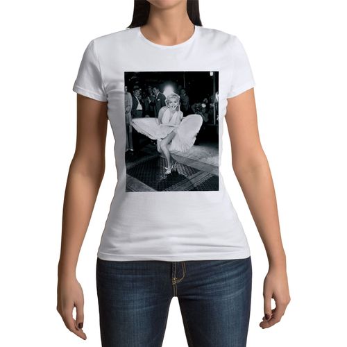 T-Shirt Femme Col Rond Marilyn Monroe Photo Celebre Robe Blanche Star