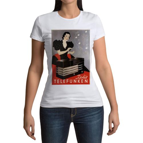 T-Shirt Femme Col Rond Radio Telefunken Art Deco Publicite Ancienne Vintage