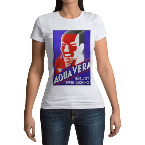 T-Shirt Femme Col Rond Aqua Vera Art Deco Publicite Suedoise Ancienne Vintage