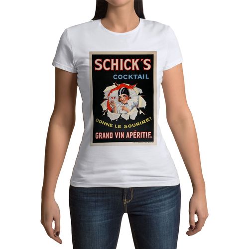 T-Shirt Femme Col Rond Shick's Cocktail Art Deco Affiche Publicitaire Ancienne Vintage