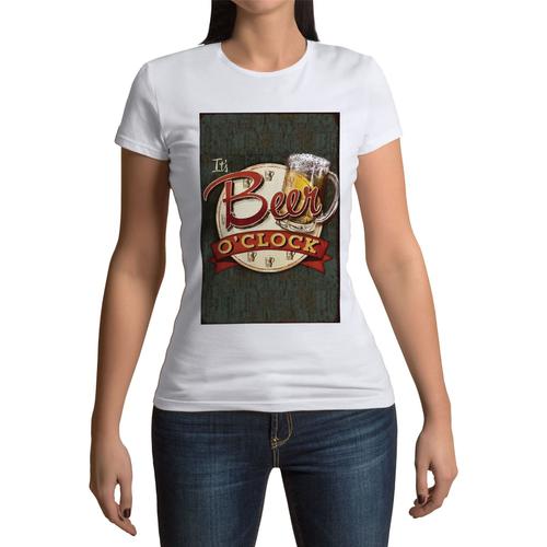 T-Shirt Femme Col Rond Affiche Vintage / Its Beer O'clock / C'est L'heure De La Bière