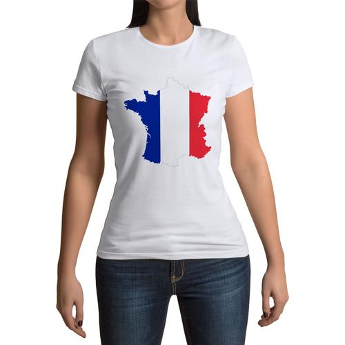 T-Shirt Femme Col Rond Drapeau Carte France Football Sport Equipe National Usa