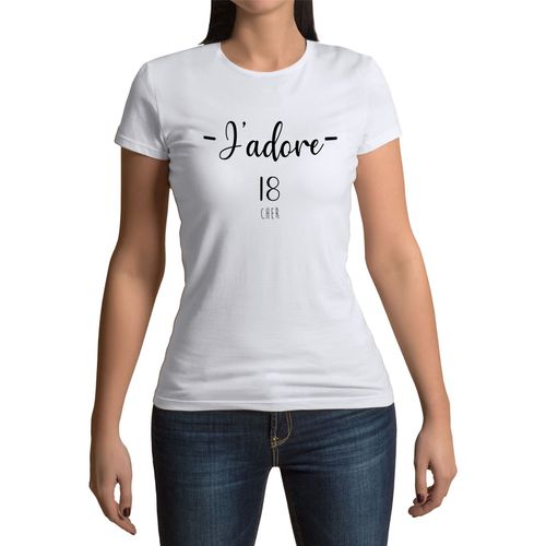 T-Shirt Femme Col Rond J'adore 18 Cher Departement France Region