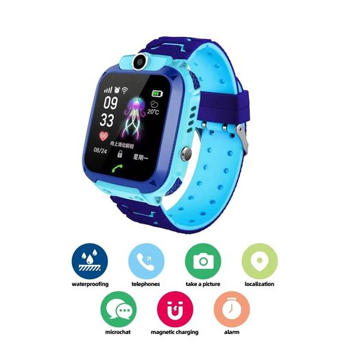 Montre Connectée Q12 Pour Enfants,Moniteur Gps,Étanche,Appel Téléphonique 2g,Sos,Numérique,Sport,Pour Garçons Et Filles - Type Bleu #A