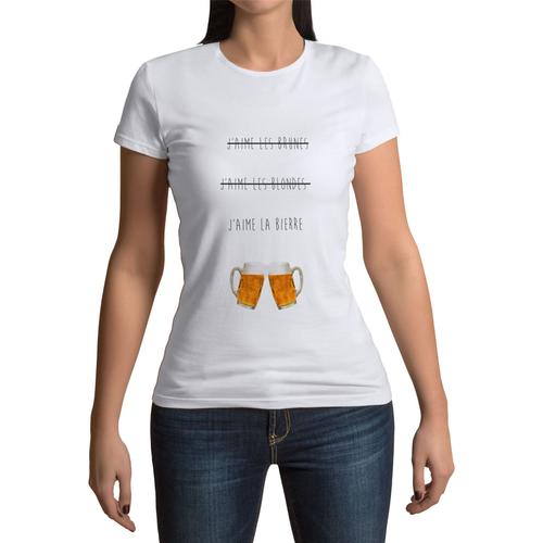 T-Shirt Femme Col Rond J'aime La Biere Pas Les Brunes Pas Les Blondes Humour Alcool