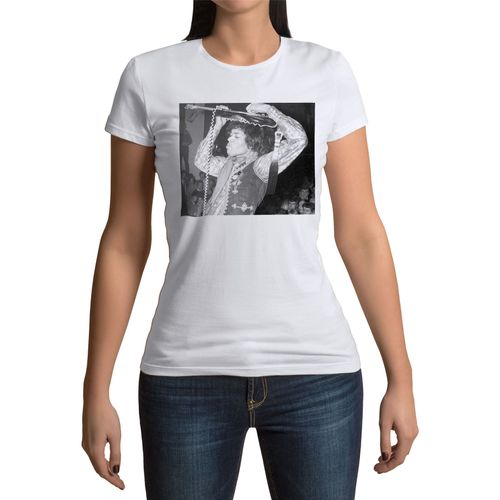 T-Shirt Femme Col Rond Jimi Hendrix Live Concert 70's Guitare Vintage