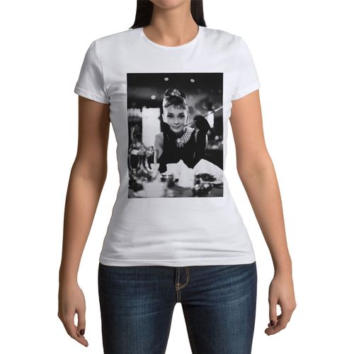 T-Shirt Femme Col Rond Audrey Hepburn / Photo Noir Et Blanc / Sourire Captivant