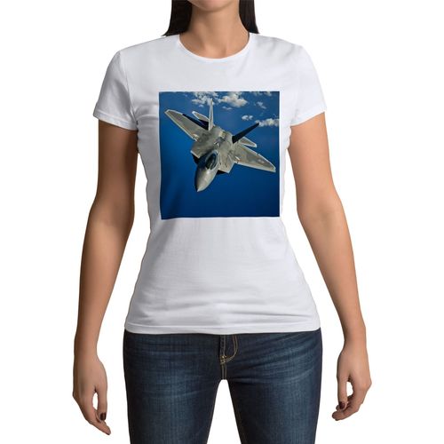 T-Shirt Femme Col Rond Avion De Chasse Militaire Jet Combat Us Army