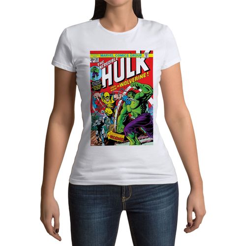 T-Shirt Femme Col Rond The Hulk And Wolverine Couverture Bd Vintage Comics