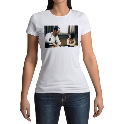 T-Shirt Femme Col Rond Jean Reno Nathalie Portman Leon Film Action Armes Cinema