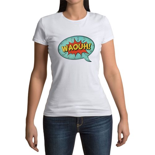 T-Shirt Femme Col Rond Bulles Bandes Dessinees Waouh Comics Super Hero