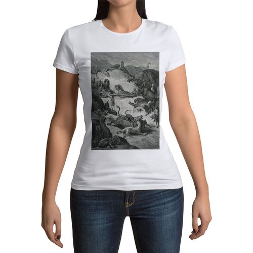 T-Shirt Femme Col Rond Les Animaux Malades Et La Peste Fable Lafontaine Gustave Dore Gravure