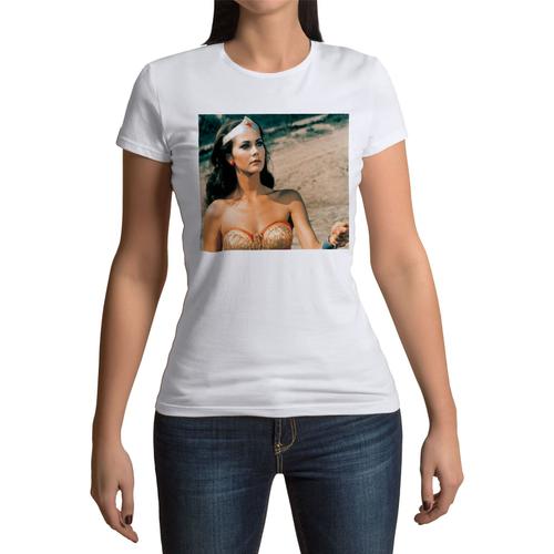 T-Shirt Femme Col Rond Lynda Carter Wonderwoman Miss World Actrice Mannequin