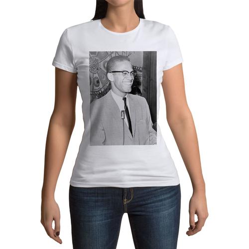T-Shirt Femme Col Rond Malcolm X Activiste Droits De L'homme Portrait Vintage