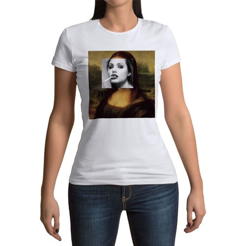T-Shirt Femme Col Rond Mona Lisa Angelina Jolie Peinture Montage