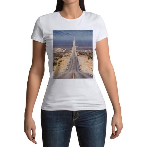 T-Shirt Femme Col Rond Route 66 Etats Unis Bikers Mythique Desert