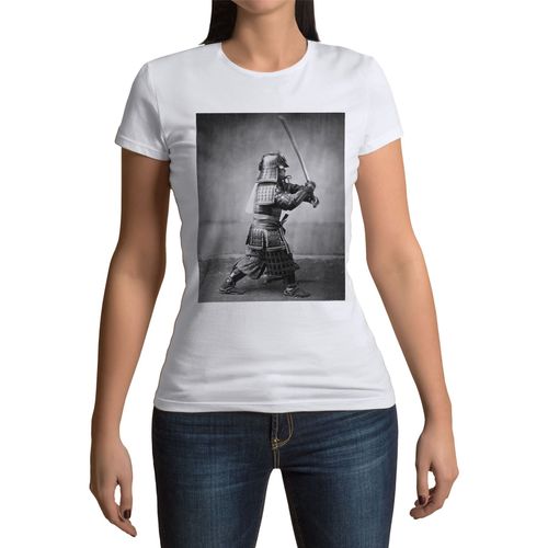 T-Shirt Femme Col Rond Samourai Photo Ancienne Japon Epee Vintage