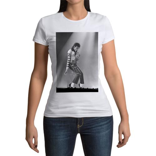 T-Shirt Femme Col Rond Michael Jackson Photo Concert Chanteur Pop Star Celebrite