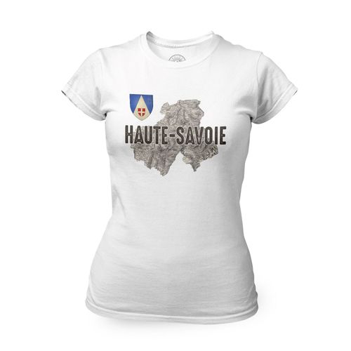 T-Shirt Femme Col Rond Haute Savoie 74 Département Carte Ancienne Alpes Ski