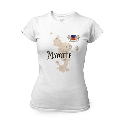 T-Shirt Femme Col Rond Mayotte 976 Département Outre Mer Carte Ancienne Rare