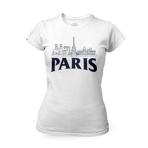 T-Shirt Femme Col Rond Paris Minimalist France Ville Tour Eiffel Louvre