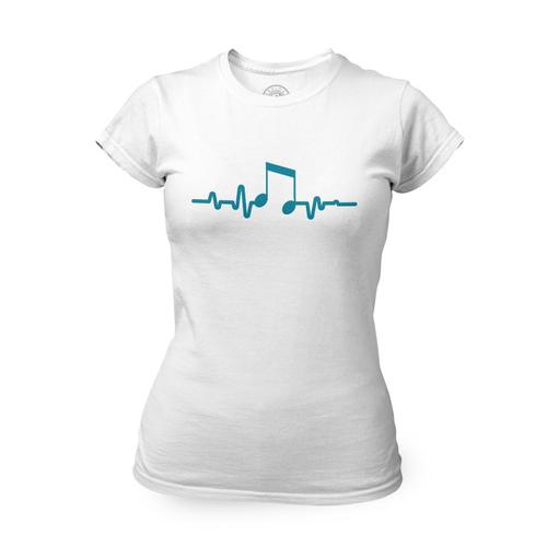 T-Shirt Femme Col Rond Musique Cardiogramme Musicien Instrument Note