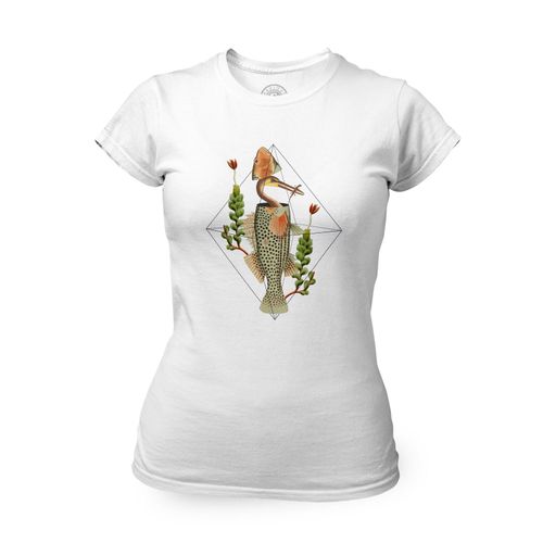 T-Shirt Femme Col Rond Héron Caché Dans Un Poisson Collage Art Surréalisme