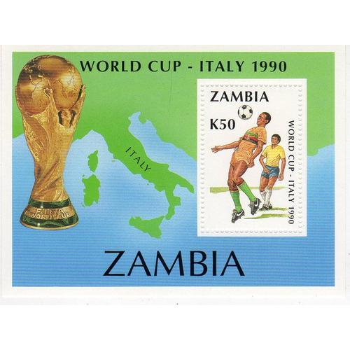 Timbre Football Zambie Coupe Du Monde Italie 1990 Bloc